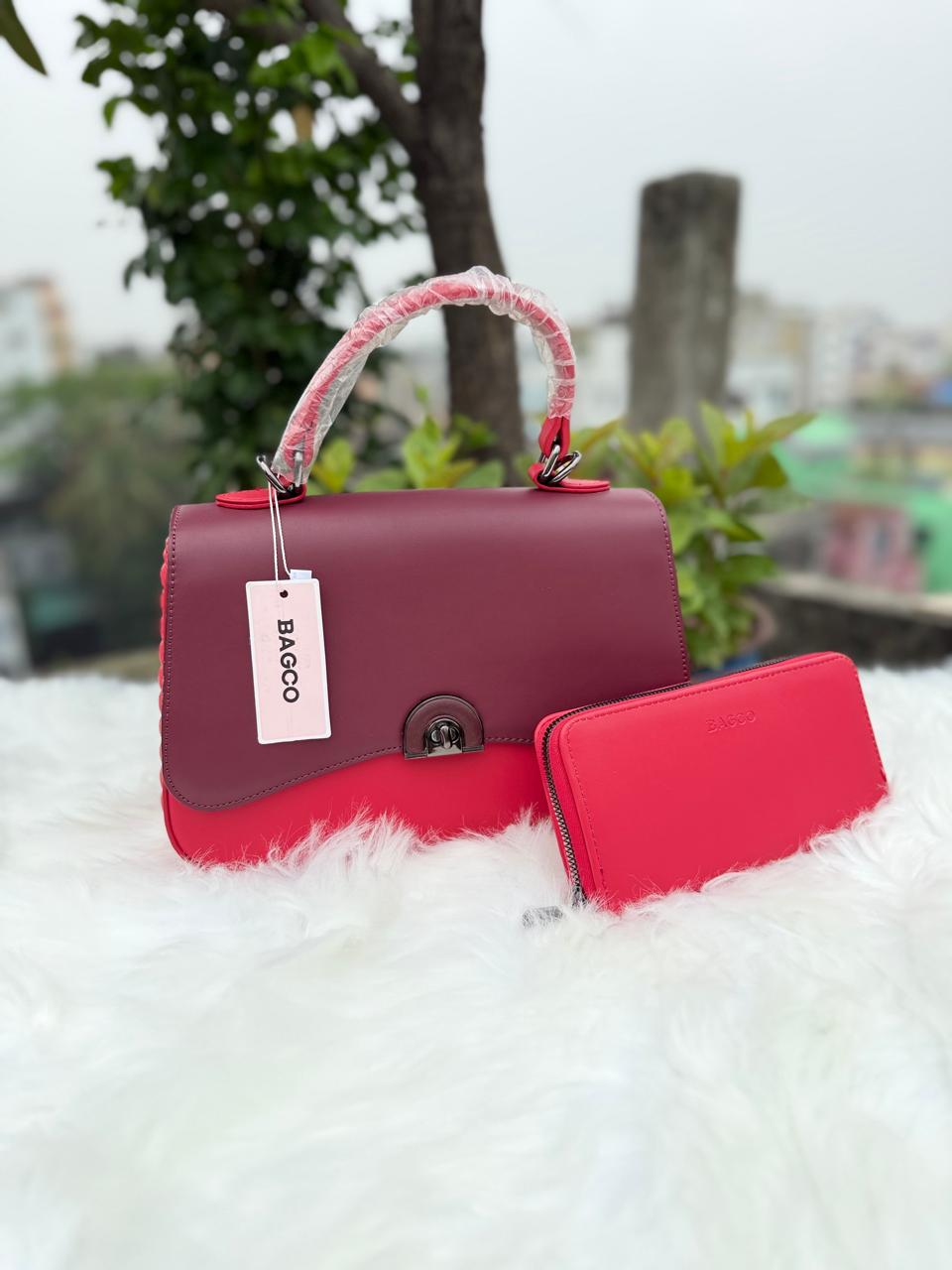 Bagco Red Two-in-One Women's Handbag Set – Shoulder & Crossbody Bag