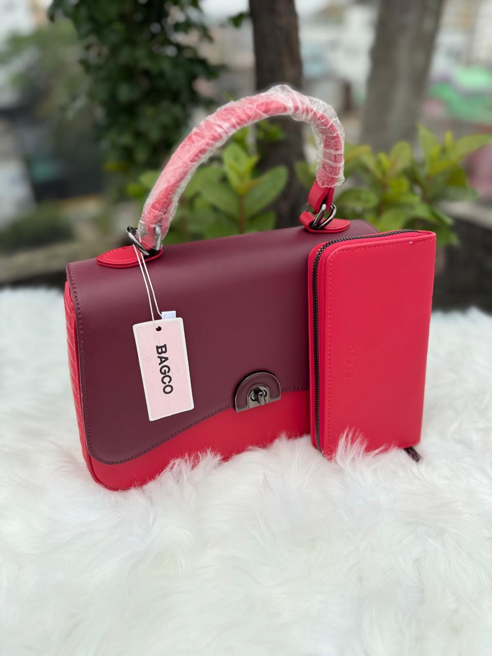 Bagco Red Two-in-One Women's Handbag Set – Shoulder & Crossbody Bag