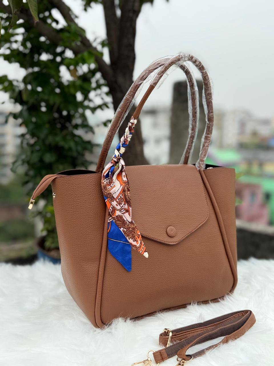 Brown Handbag with Scarf for Women – Elegant Fashion Shoulder Bag