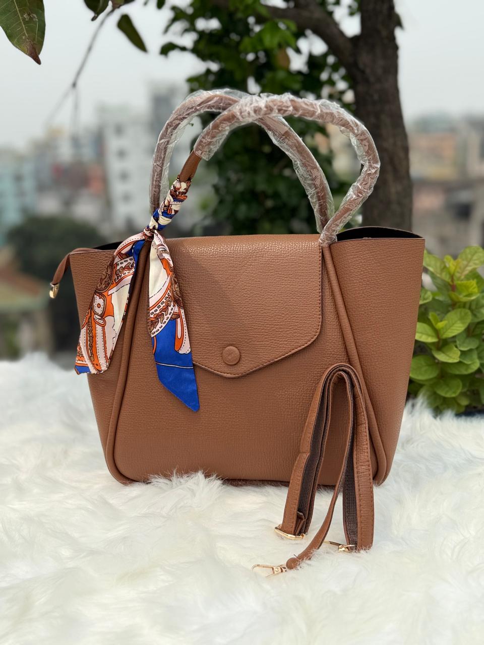 Brown Handbag with Scarf for Women – Elegant Fashion Shoulder Bag